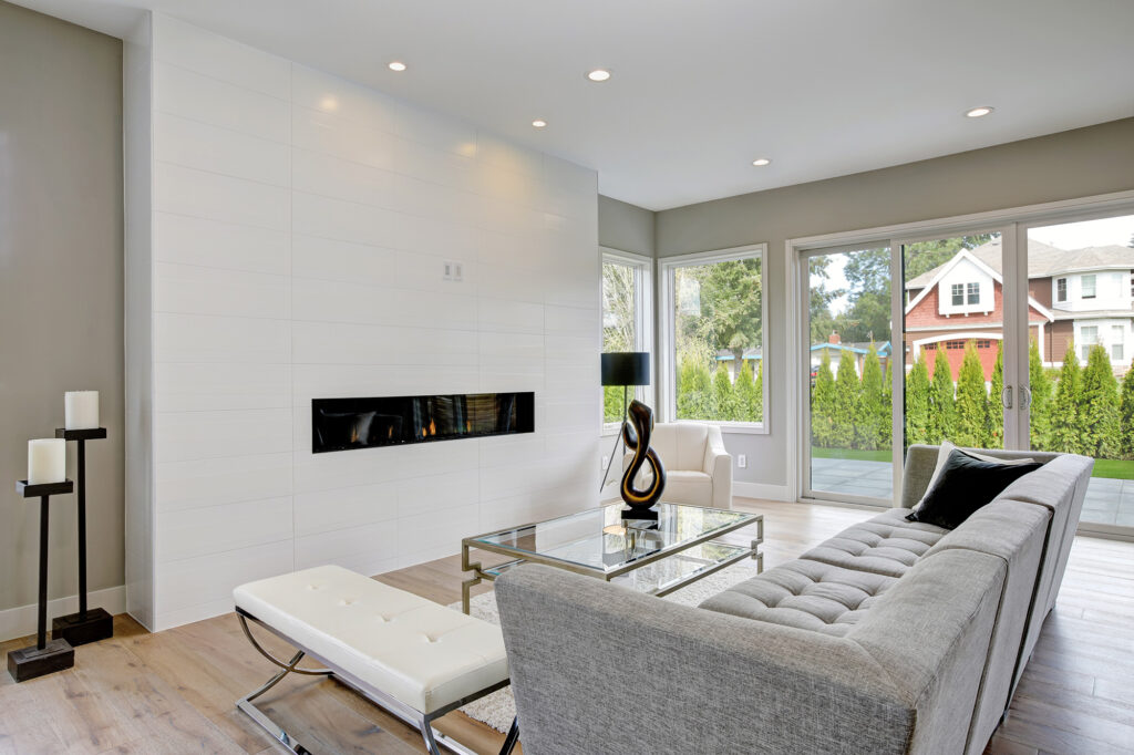 Laminate floors in a luxury living room by O'Krent in San Antonio Texas.